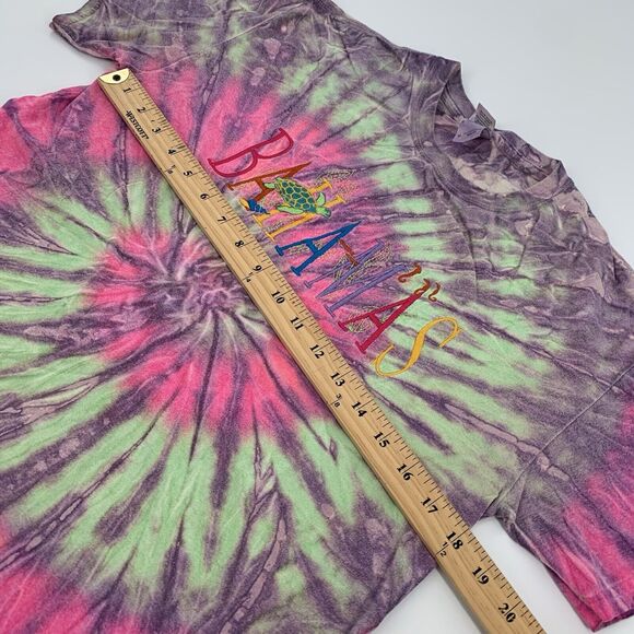 Bahamas Embroidered Tie Dye Short Sleeve T-Shirt Size Medium Adult Pink Green M - Picture 6 of 7